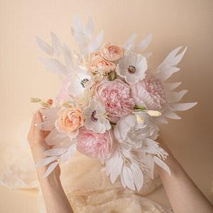 White & pink and peach artifical flowers bouquet / silk boho wedding flowers / boho wedding bouquet