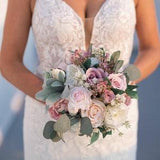 Artificial Dusty Pink Wedding Bouquet, Blush Bridal Bouquet, Ivory Wedding Bouquet, Faux Bridal Bouquet, Rose Wedding Bouquet