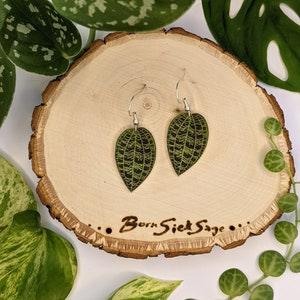 Jewel Orchid Botanical Plant Leaf Earrings