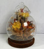 VTG Glass Globe Dried & Plastic Flowers Wood Base Velvet Bird 7.5??? Dome Cloche