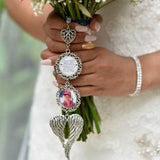 Bouquet Charm, Bridal Bouquet Charm, Memorial Photo Charm, Custom Photo & Wording, 1 to 4 pendants, Angel Wing, Beautiful Memories Quote