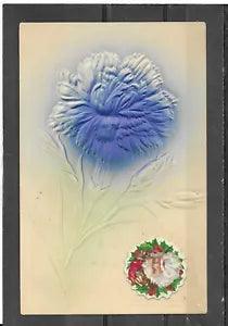 Copyright 1907 Embossed Divided Back Postcard of Carnation w/Santa Sticker