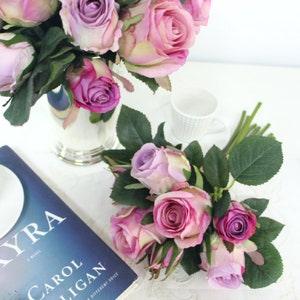 Luxury Silk 9 Rose Bouquet in Purple 11" Tall