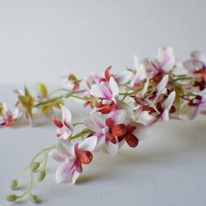 20" Artificial Spotted Orchid Stem in Spotted Burgundy and Green, Faux Orchid Flower Stems Tropical Flower Floral Supplies, Photo Prop