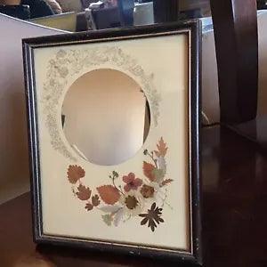 Vintage Handmade Framed Dry Flowers Mirror, England (8???x6.5???)