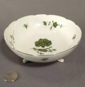 1920 - 1935 Giraud Limoges France Signed Footed Bowl Green Flowers ~ EXCELLENT