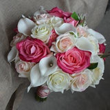 Real Touch Roses Bridal Bouquet ivory Callas Blush Hot pink Roses Ivory Rose Silk Wedding Bouquets