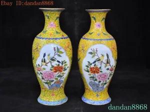 OlD China bronze Cloisonne flower bird peony Zun Cup Bottle Pot Vase Jar Statue