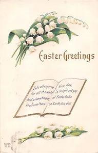 1912 Easter Postcard of Lovely Lily of the Valley & an Open Book - E-309