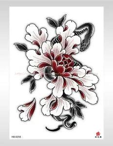 snake peony flower large 8.25" temporary tattoo cute body art tattoos