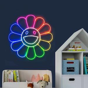 Rainbow Sunflower Smiling Face LED Neon Sign - Personalized Home Decor, Cute Art for Girls' Room, Birthday Gift