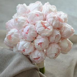 Pale Pink Peonies Bridal Bouquet Groom Boutonniere Real Touch Flowers Peonies Wedding Package