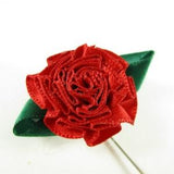 Red  Ribbon Rose Stick Pin, Boutonniere Lapel Corsage Pin  Wedding Minimalist Flower Jewelry
