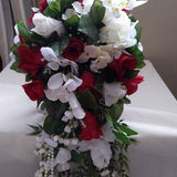 Red Roses Cascade Wedding Bouquet - Bridal Bouquet- Budget Weddings - wedding Bouquet - Red and White Roses Bouquet - Bridesmaid Bouquet