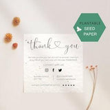 Plantable Thank you Card Business, Personalized Seeded Paper, Square Thank you Card, Eco-friendly Small Business, Sustainable Shop
