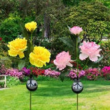 Solar Peony Flower Garden Stake Lights 3 Head LED Outdoor Yard Garden Decor Lamp
