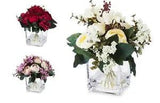 Silk Ranunculus Artificial Flower Arrangement in Cube Glass Vase With Faux Water
