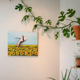Joyful Whale Jumping in Sunflower Field / Canvas Giclee Print / Bright and Colorful Art Deco