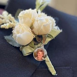 Groom Boutonniere Photo Memorial Charm, Photo Brooch, Stick Pin, Wedding Bouquet Charm, Boutonniere Pin, Wedding Memorial, Silver