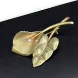 18K Solid Gold Calla Lily Brooch 7g Flower Leaf Pin Seed Pearl Vintage