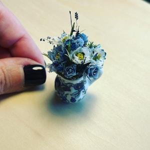Miniature Flower bouquet Dollhouse blue roses & flowers 1:12 scale