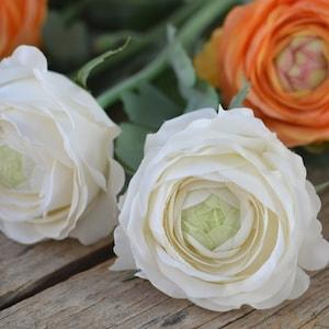White Faux Ranunculus, Real Touch Ivory Fake Ranunculus, White Green Ranunculus, Handmade Home Decor, Flowers Arrangement Bouquet Make