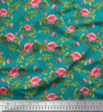 Soimoi Velvet Fabric Leaves & Peony Floral Decor Fabric Printed-xFt