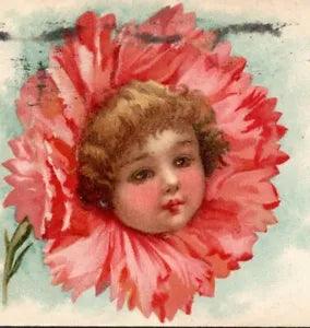Flower Head Baby Vintage Postcard Pretty Girl Red Carnation Germany 1907 QU
