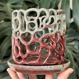 Red White Ceramic Pottery Orchid Planter Pot with Holes and Saucer