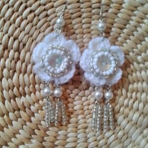 Crochet Flower Earrings Bridal Earrings Shabby Chic Gifts For Her