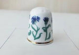Vintage Porcelain China Flower Thimble - Green & Purple Carnations - Gold Stripe