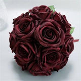 Bridal Bouquet Burgundy Artificial Silk Rose Flower Bridal Bouquet Dark Red Bridesmaids Bouquet Fake Wedding Flower Silk Flower Bouquet YB-1