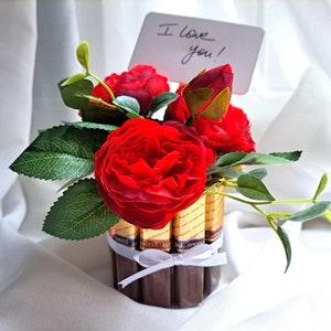 Valentine's Day Red Roses Bouquet with Mercy Chocolate Bars, Mother's Day Gift, Romantic Love Present for Girlfriend, Birthday Gift for her