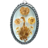 Oval Pewter Pressed Glass Dried Flowers Wall Hanging