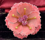 Vintage ENAMEL Pink CARNATION Flower Rhinestone Center Brooch DELIGHTFUL