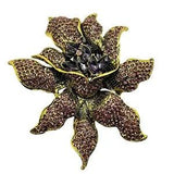 ORCHID BROOCH Pin Purple Navette Rhinestone Flower Lily Costume Jewelry