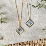 Forget Me Not Necklace, Diamond Shaped Necklace, Floral Necklace, Botanical Necklace, Gift for Her