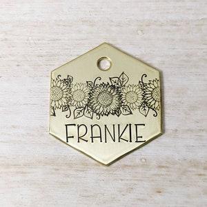 Wild Sunflowers - Pet ID tag - Dog tag for dogs - Pet Name Tag - Hand Stamped - Personalized - Dog Collar - Custom - Dog Tag -