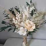 Bridal Bouquet White Neutral Boho Dried Flower Wedding Bouquet Boho Wedding Flower Dried Flower Bouquet Preserved Rose Bouquet Eucalyptus