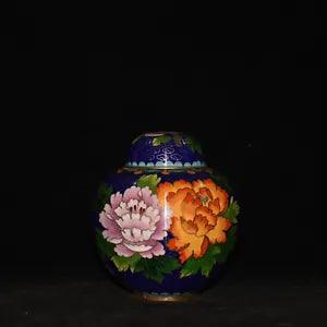 Purple copper embryo cloisonne silk peony flower watermelon jar decoration