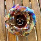 Everlasting Copper Rose | Short Stem | Hammer-Formed Details | Iridescent Flame Patina