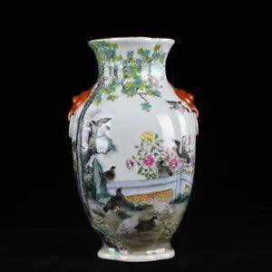 12.2" Qing dynasty qianlong mark Porcelain famille rose peony flower bird Vase