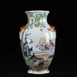 12.2" Qing dynasty qianlong mark Porcelain famille rose peony flower bird Vase