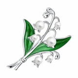 Brooch Lily of the Valley Solid Silver 925 Pearl Enamel Sokolov NEW