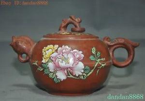7'' chinese Yixing zisah pottery Rich peony flower Teapot pot Tea Maker