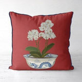 Chinoiserie pillow covers Red couch pillow Chinoiserie decor Asian sofa pillow Chinese cushion cover Phalanopsis White orchids dragon bowl