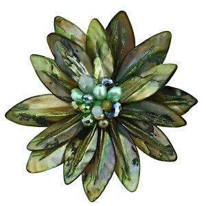 Pretty Green Water Lily Mother of Pearl Pin-Brooch