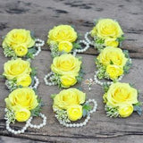 Bright yellow corsage Wrist corsage real touch rose silk mini ranunculus wrist pearl bracelet corsage flower girl bridesmaid mother corsage