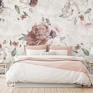 Watercolor Soft Color Floral Wallaper | Floral Peony Wallpaper Soft Floral Bouquet Wall Mural Peel and Stick
