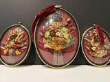 VINTAGE CIDEART BELGIUM DRIED FLOWERS SET OVAL ROUNDED GLASS GOLD FRAME WALL ART